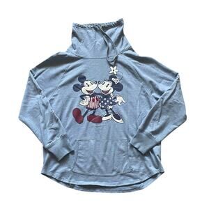 Disney Cowl Funnel Neck Sweatshirt Blue with Mickey Minnie Size XL Retro Print